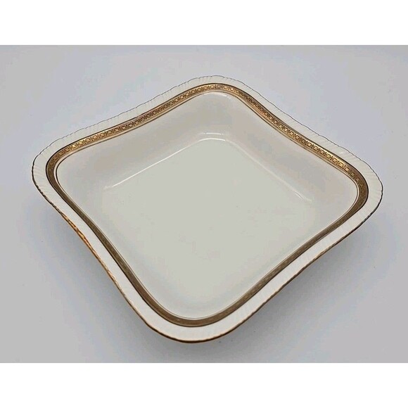 Rorstrand Sweden Small Square Porcelain Bowl #521 Gold Ribbon Pattern 7" - Picture 3 of 8